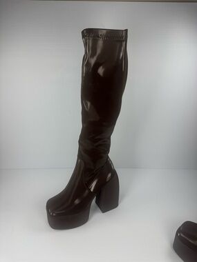 Azalea Wang Auron Brown Platform Knee High Boots Chunky Heel Sz 6 7 NIB